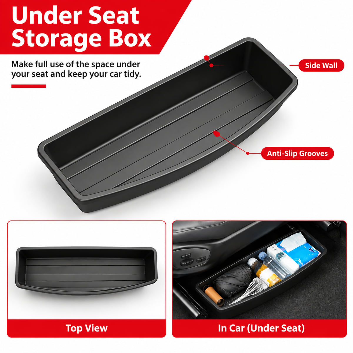 PINMOAP 차량용 시트 아래 수납 트레이, 검은색  - Car Cable Organizer 리뷰 및 가격